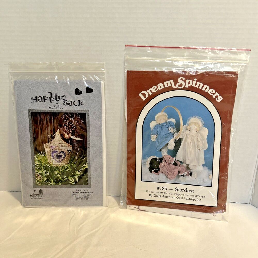 Vintage Craft Pattern Lot Dream Spinners Stardust Angel Doll Happy Sack Uncut
